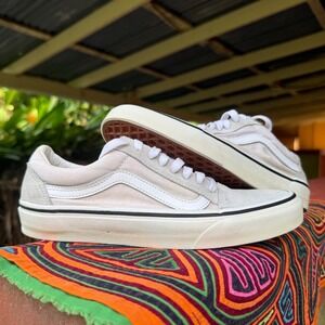 Vans Old Skool Canvas Suede Cream White Sneakers Size Mens 7 Womens 8.5 - 751505